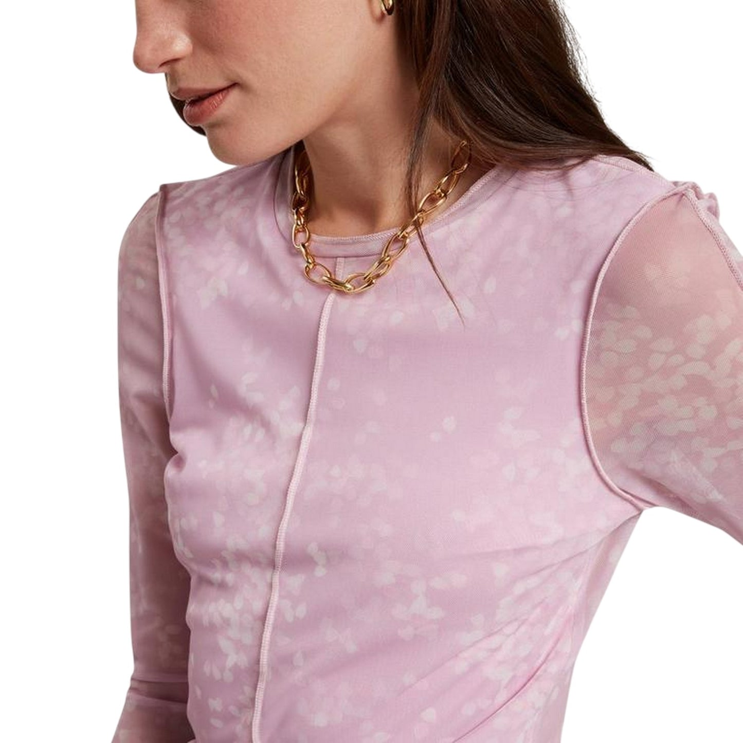 Pale Pink - Side - Ted Baker Womens-Ladies Printed Mesh Slim T-Shirt