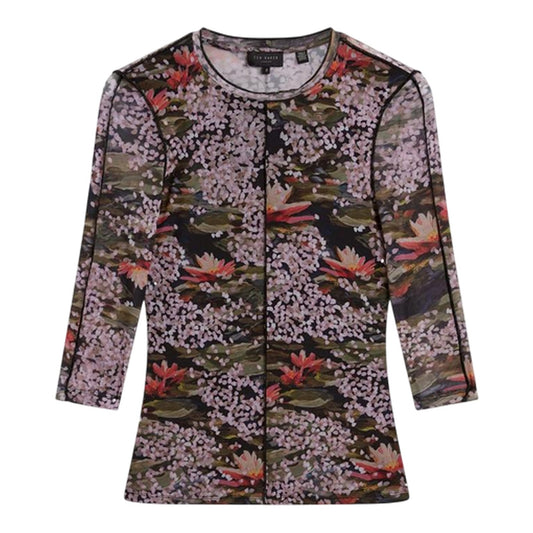 Black - Front - Ted Baker Womens-Ladies Printed Mesh Slim T-Shirt