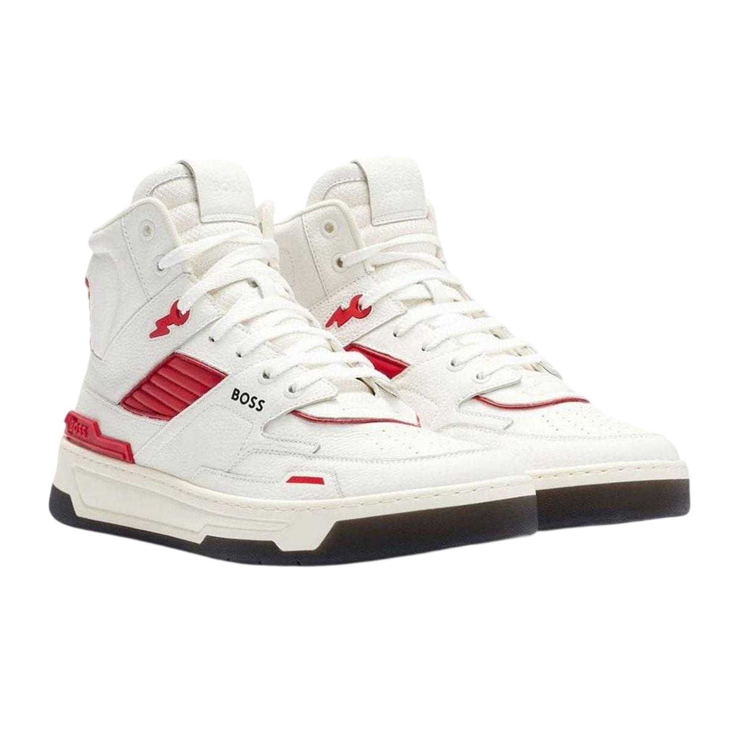White - Side - Boss Mens Leather Trainers