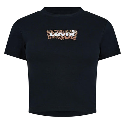 Black - Front - Levis Womens-Ladies Leopard Print Boxy T-Shirt