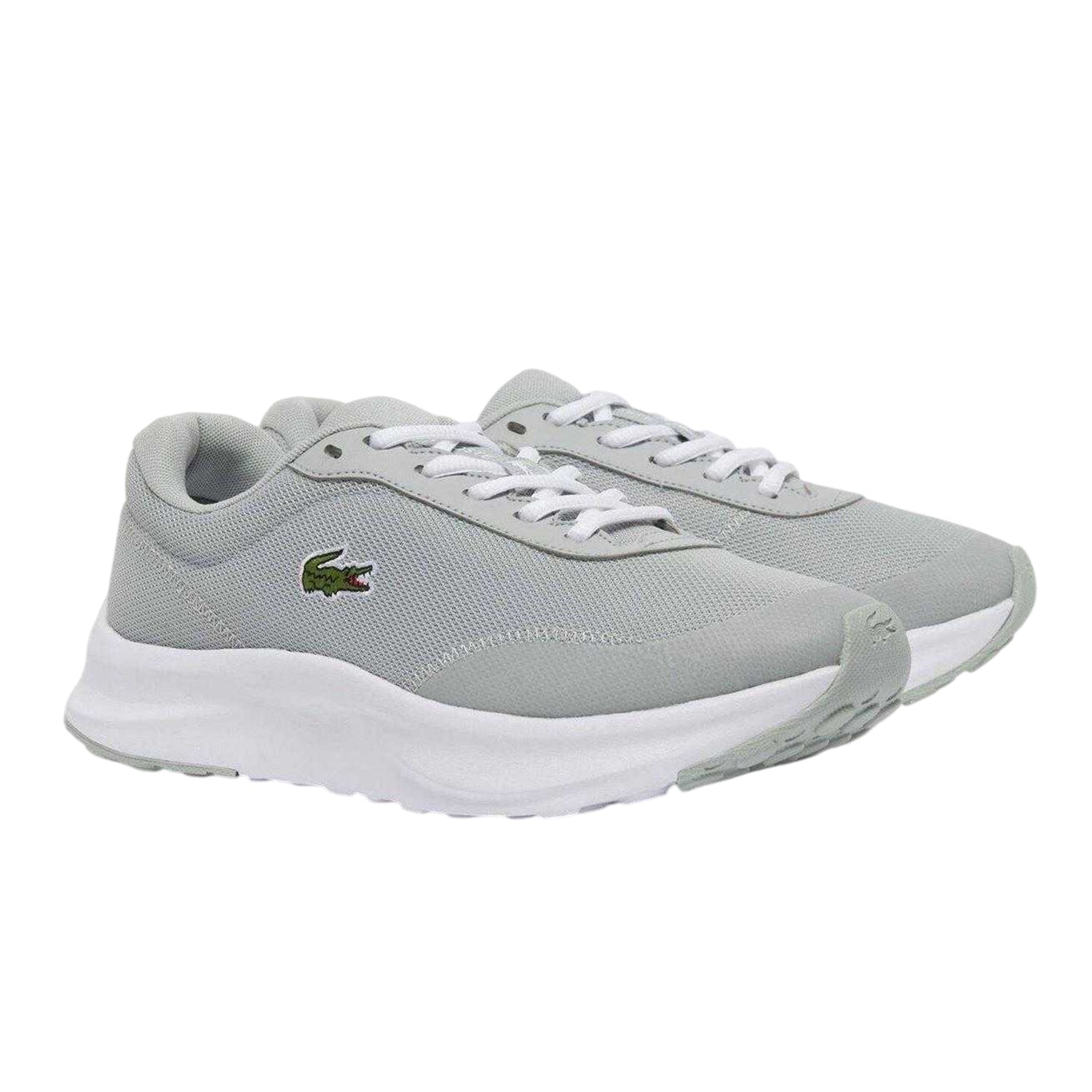Grey-White - Back - Lacoste Mens Neo Runbase Mesh Cushioned Trainers