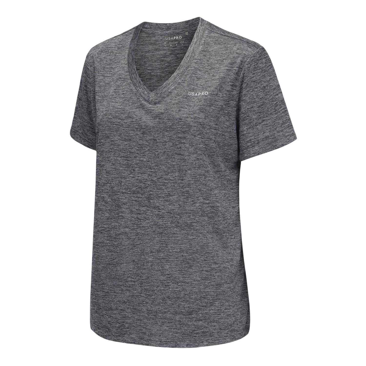 Charcoal - Side - USA Pro Womens-Ladies Plain V Neck T-Shirt