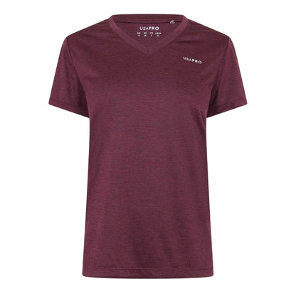 Dark Cherry - Front - USA Pro Womens-Ladies Plain V Neck T-Shirt