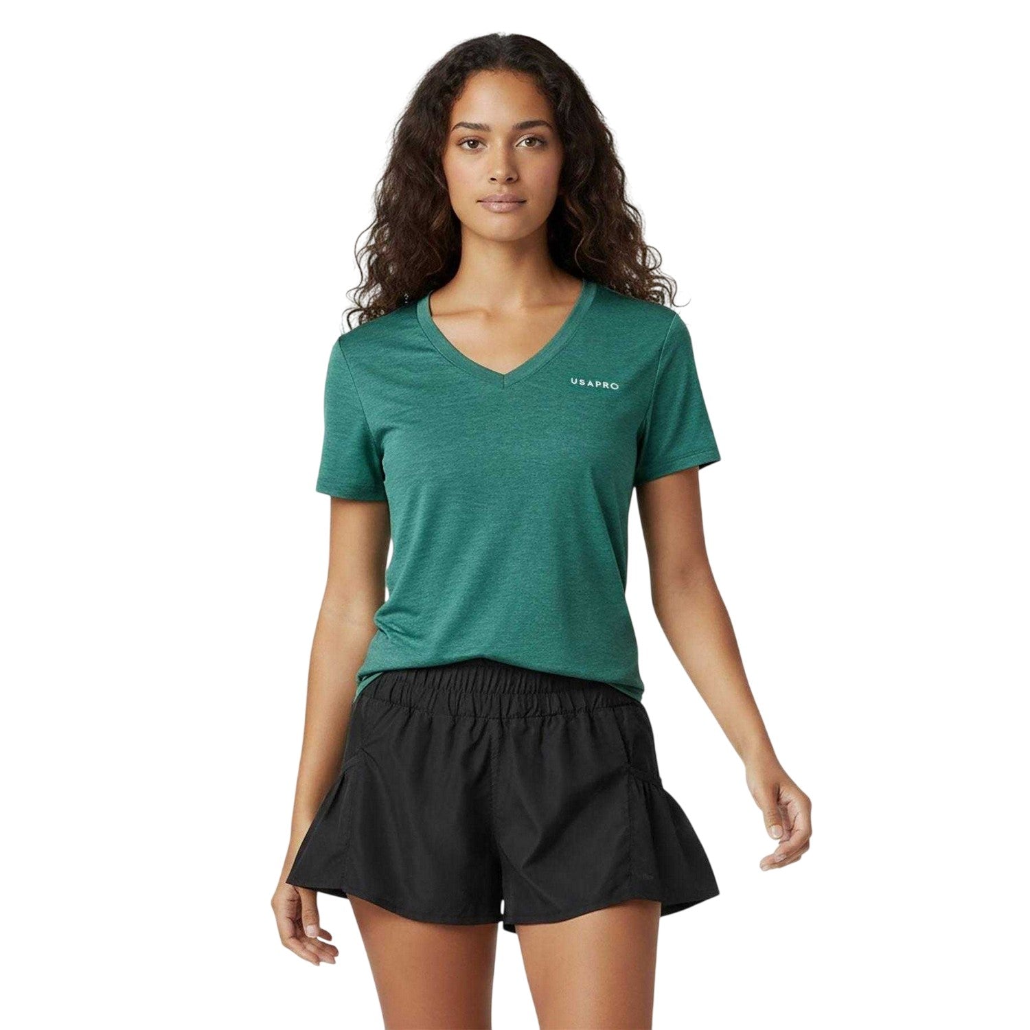 Forest Green - Side - USA Pro Womens-Ladies Plain V Neck T-Shirt
