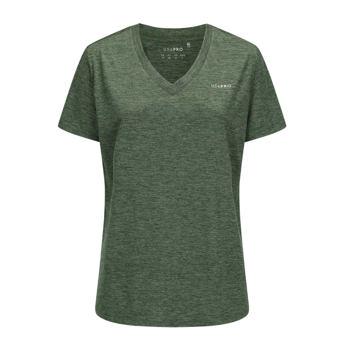 Khaki Green - Front - USA Pro Womens-Ladies Plain V Neck T-Shirt