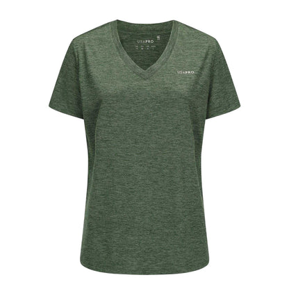 Khaki Green - Front - USA Pro Womens-Ladies Plain V Neck T-Shirt
