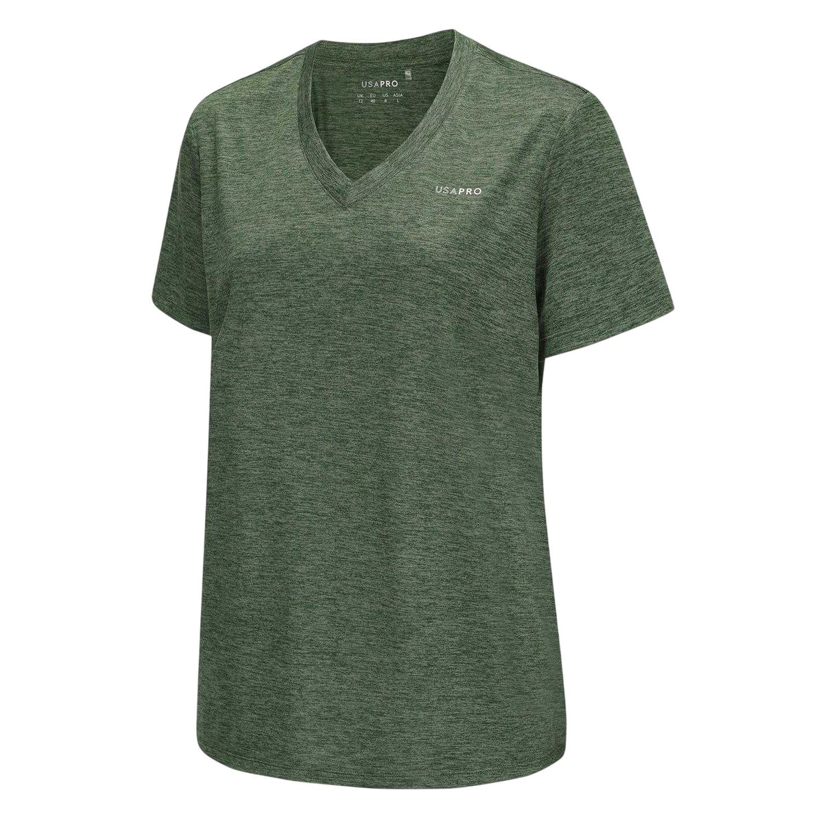 Khaki Green - Side - USA Pro Womens-Ladies Plain V Neck T-Shirt