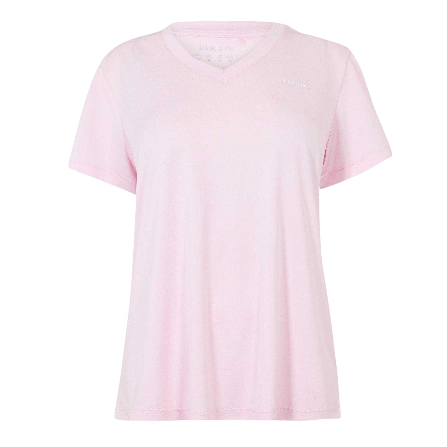Light Pink - Front - USA Pro Womens-Ladies Plain V Neck T-Shirt
