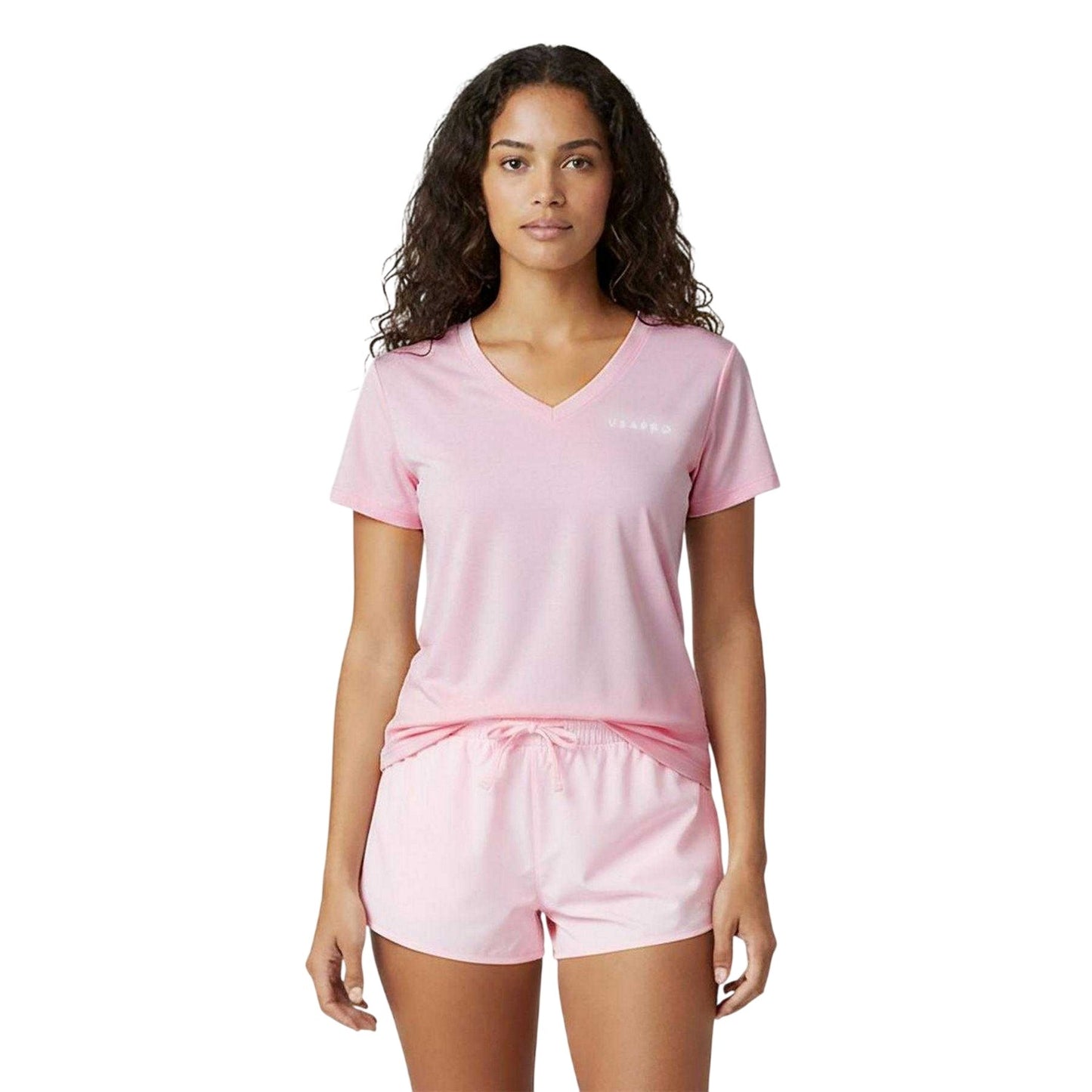 Light Pink - Side - USA Pro Womens-Ladies Plain V Neck T-Shirt