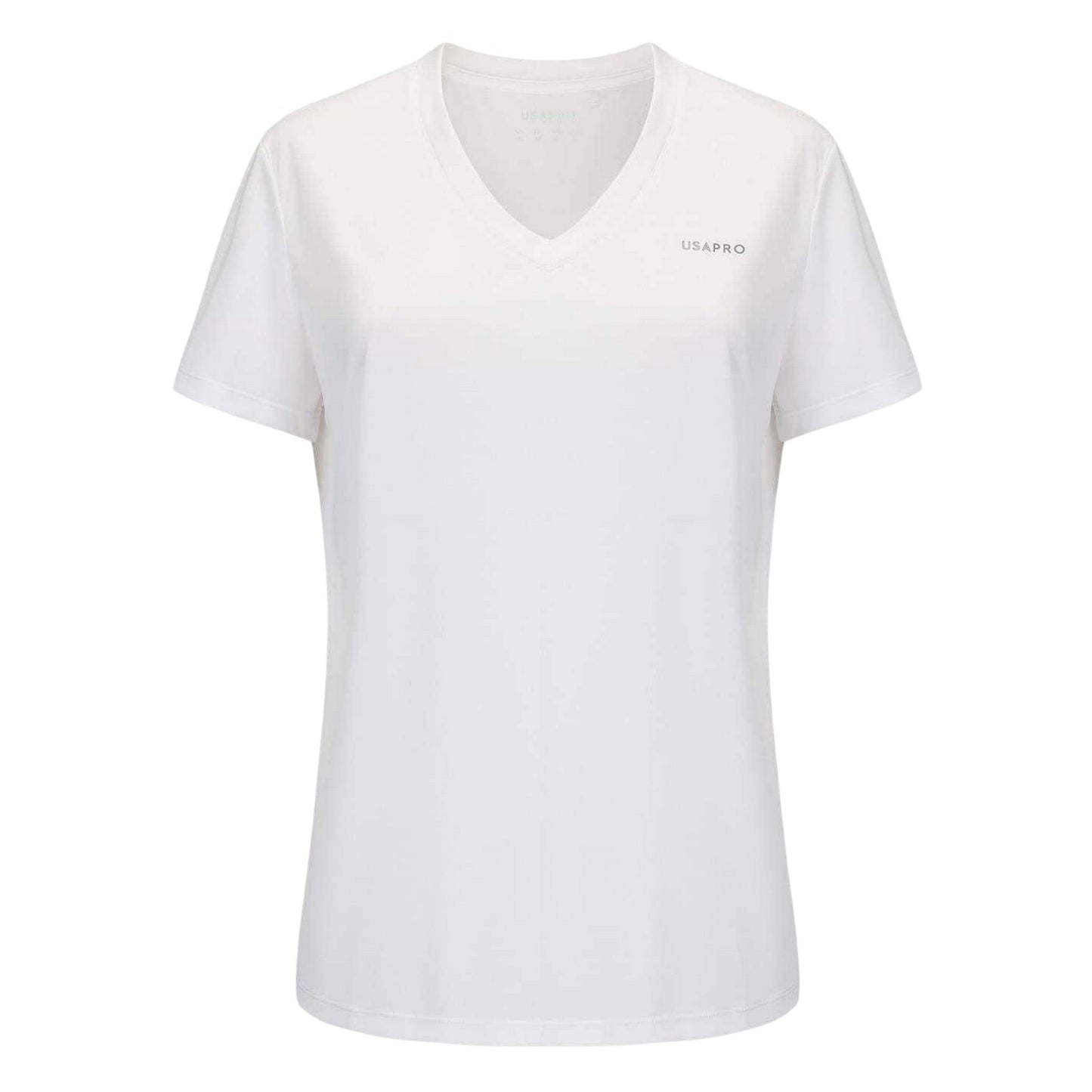 White - Front - USA Pro Womens-Ladies Plain V Neck T-Shirt