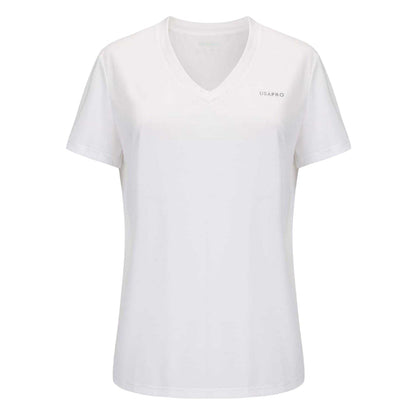 White - Front - USA Pro Womens-Ladies Plain V Neck T-Shirt