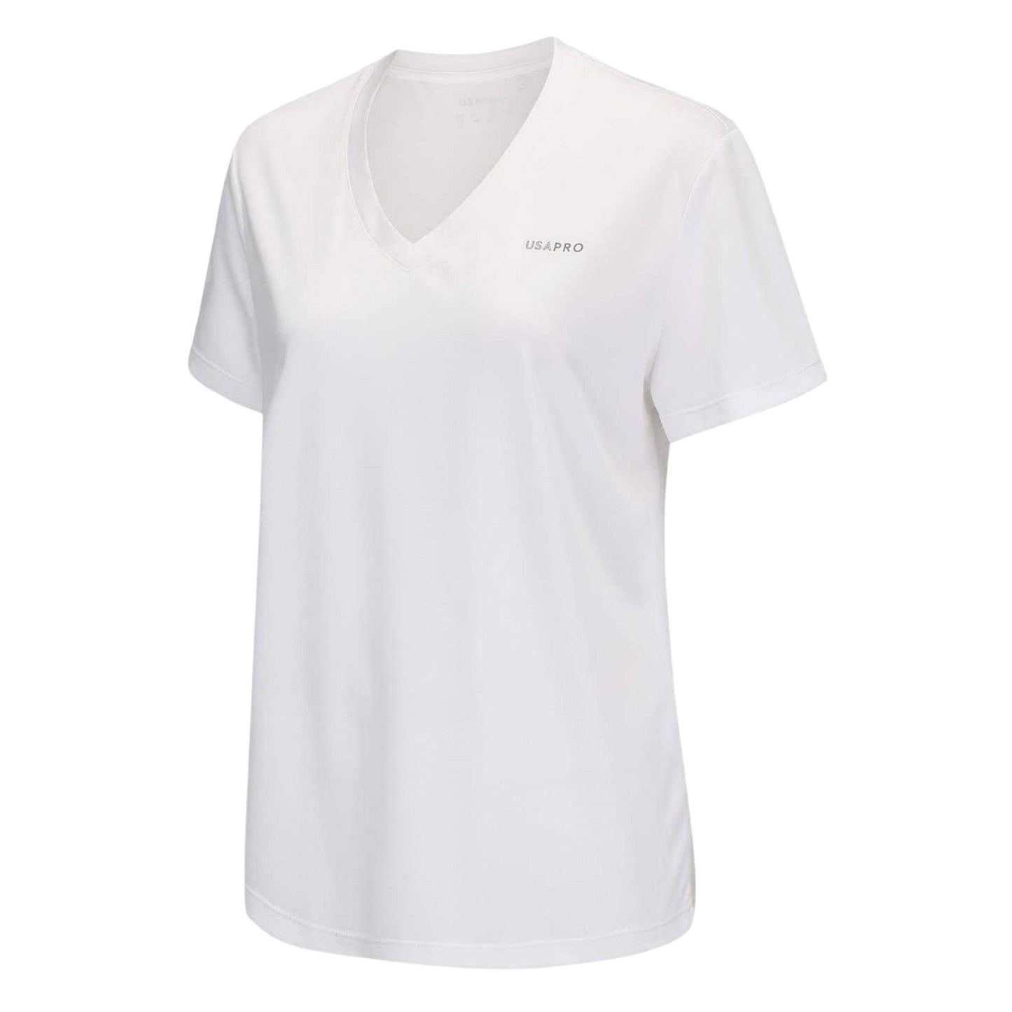 White - Side - USA Pro Womens-Ladies Plain V Neck T-Shirt