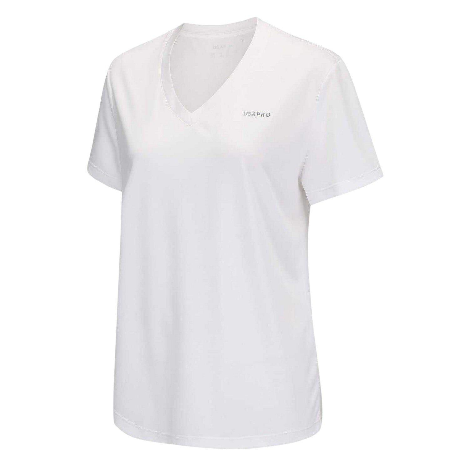 White - Side - USA Pro Womens-Ladies Plain V Neck T-Shirt
