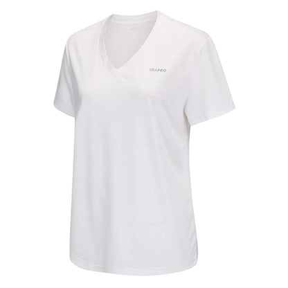 White - Side - USA Pro Womens-Ladies Plain V Neck T-Shirt