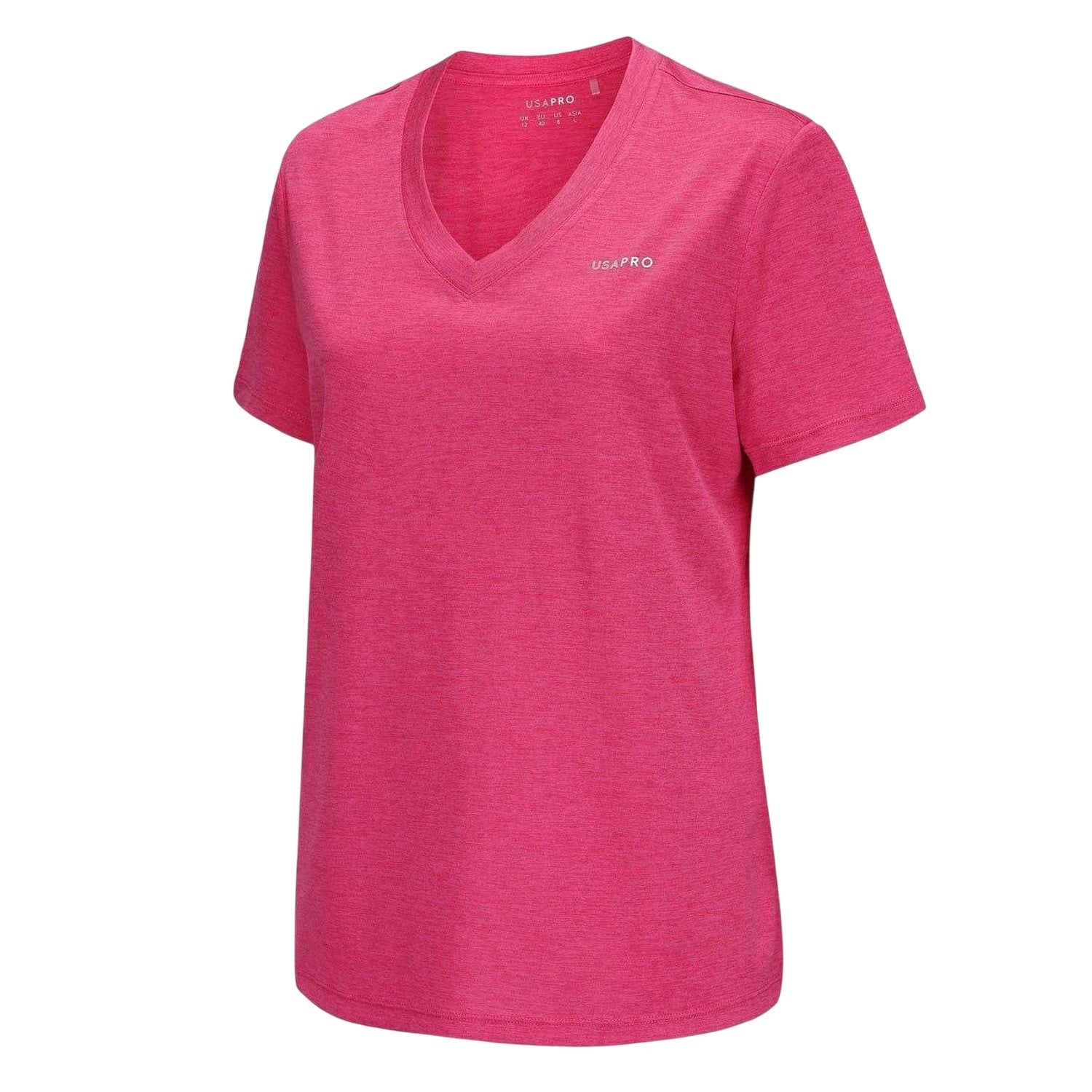 Bright Pink - Side - USA Pro Womens-Ladies Plain V Neck T-Shirt