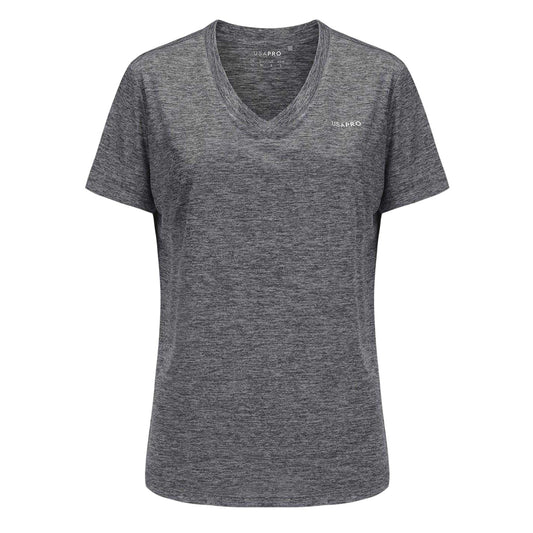 Charcoal - Front - USA Pro Womens-Ladies Plain V Neck T-Shirt