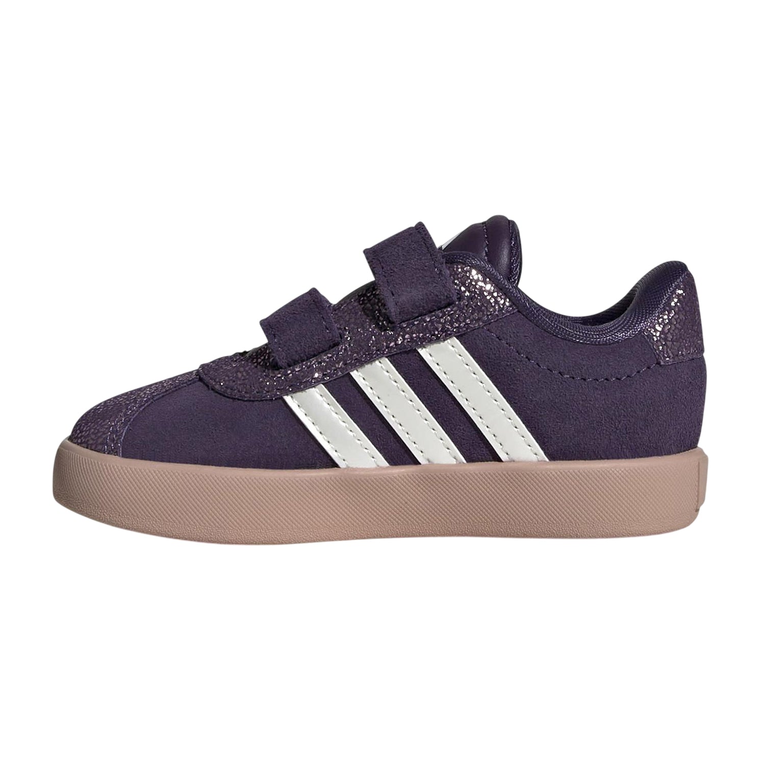 Plum - Side - Adidas Childrens-Kids VL Court 3.0 Stripes Round Toe Trainers