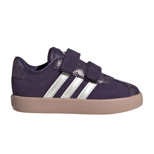 Plum - Front - Adidas Childrens-Kids VL Court 3.0 Stripes Round Toe Trainers