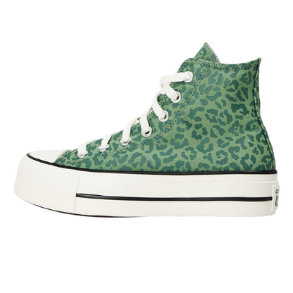 Green - Back - Converse Womens-Ladies All Star Leopard Print Canvas Platform High Top Trainers