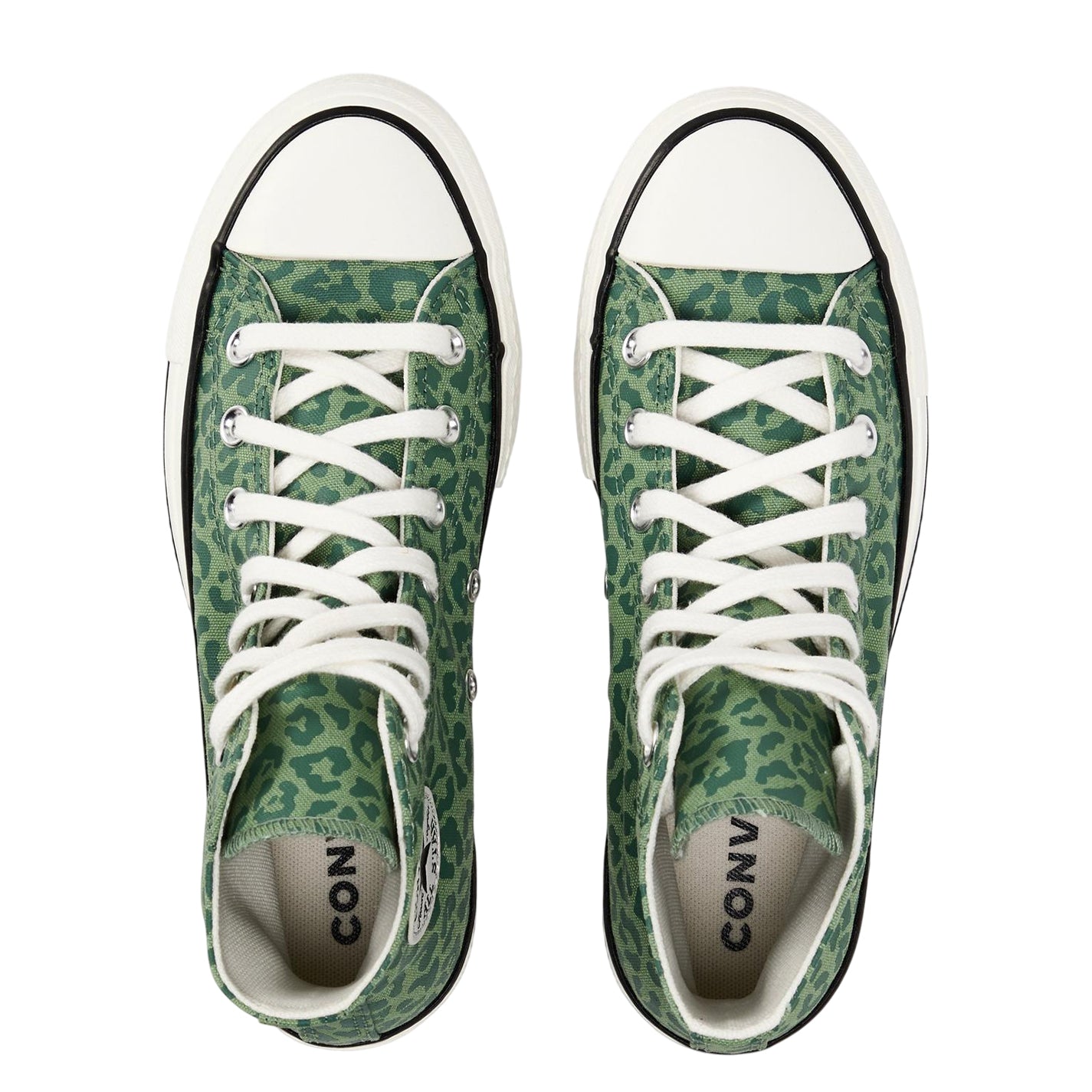 Green - Side - Converse Womens-Ladies All Star Leopard Print Canvas Platform High Top Trainers