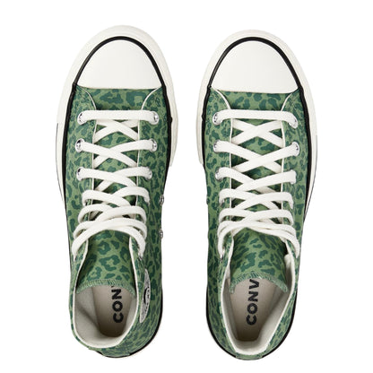 Green - Side - Converse Womens-Ladies All Star Leopard Print Canvas Platform High Top Trainers