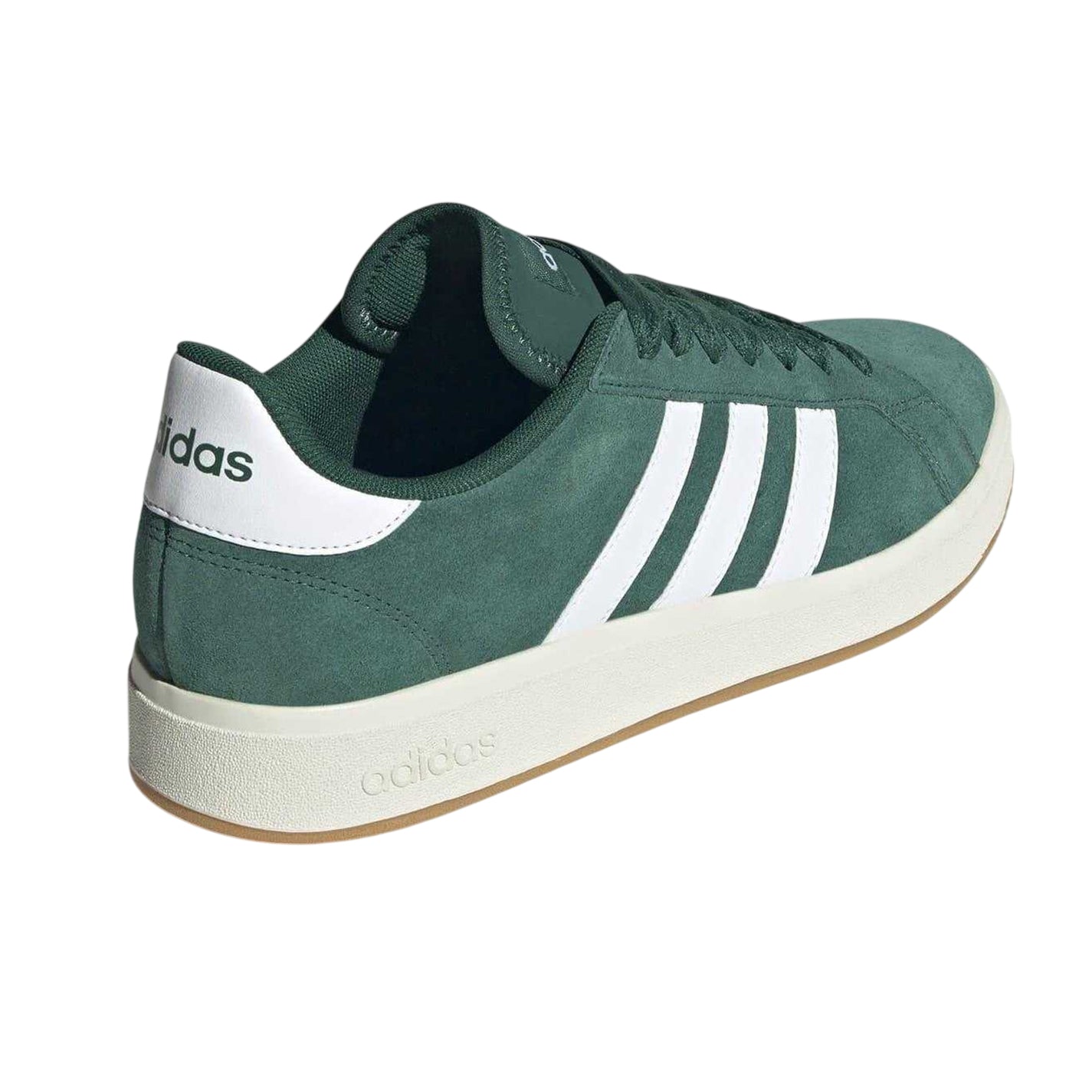 Green-White - Back - Adidas Mens Grand Court 3 Stripes Suede Flat Trainers