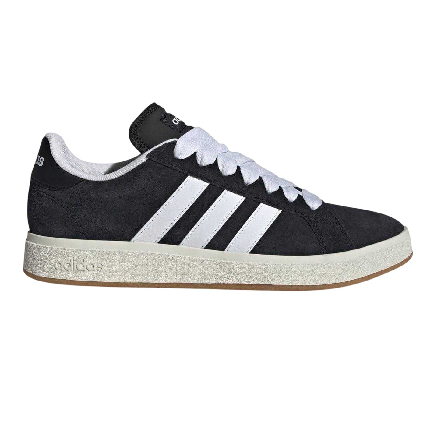 Black-White - Front - Adidas Mens Grand Court 3 Stripes Suede Flat Trainers