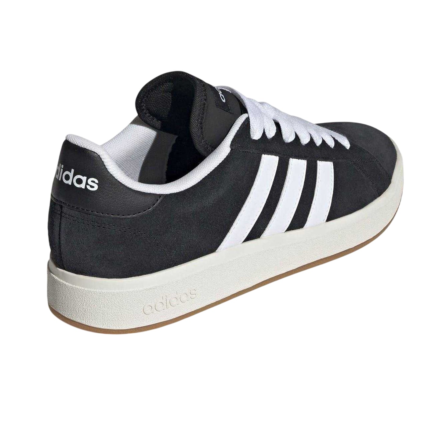 Black-White - Back - Adidas Mens Grand Court 3 Stripes Suede Flat Trainers