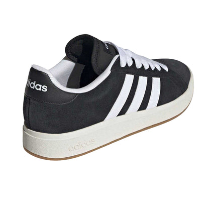 Black-White - Back - Adidas Mens Grand Court 3 Stripes Suede Flat Trainers
