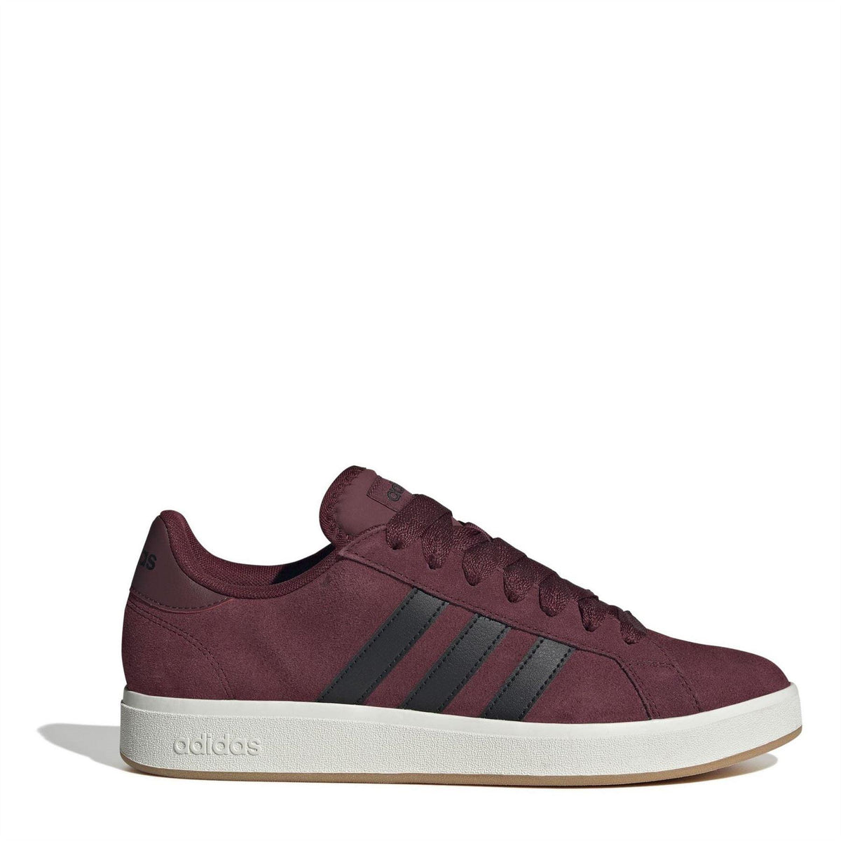 Red-Black-White - Front - Adidas Mens Grand Court 3 Stripes Suede Flat Trainers