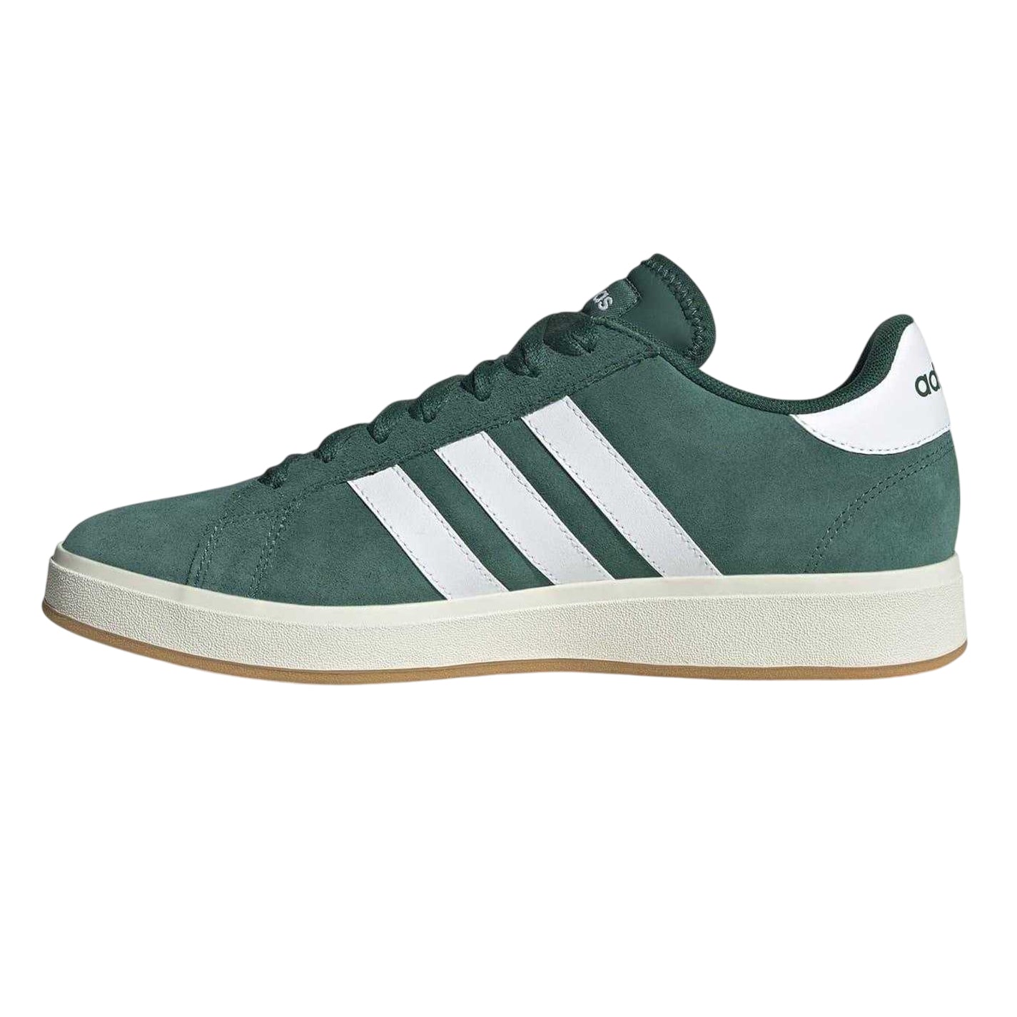 Green-White - Side - Adidas Mens Grand Court 3 Stripes Suede Flat Trainers