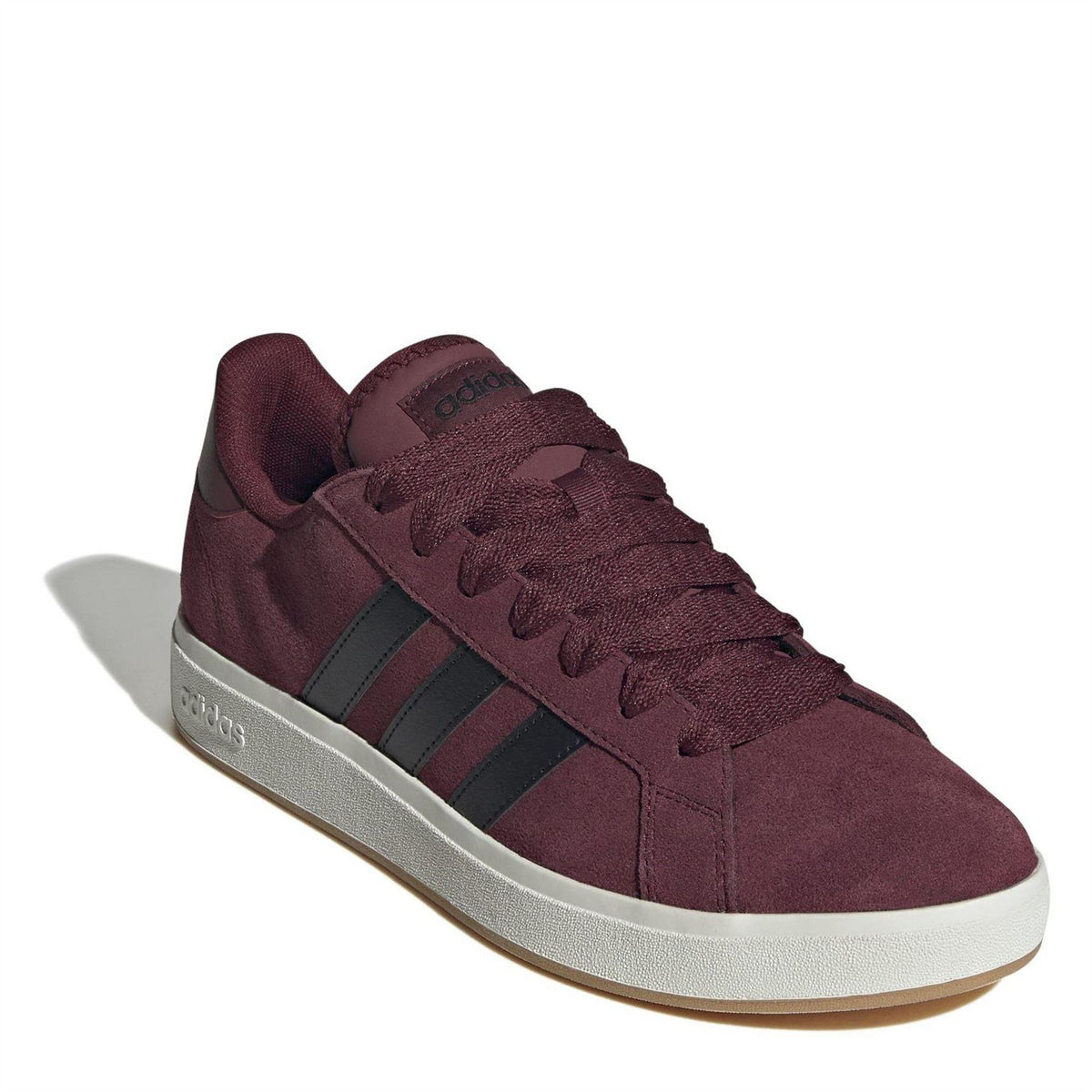Red-Black-White - Side - Adidas Mens Grand Court 3 Stripes Suede Flat Trainers