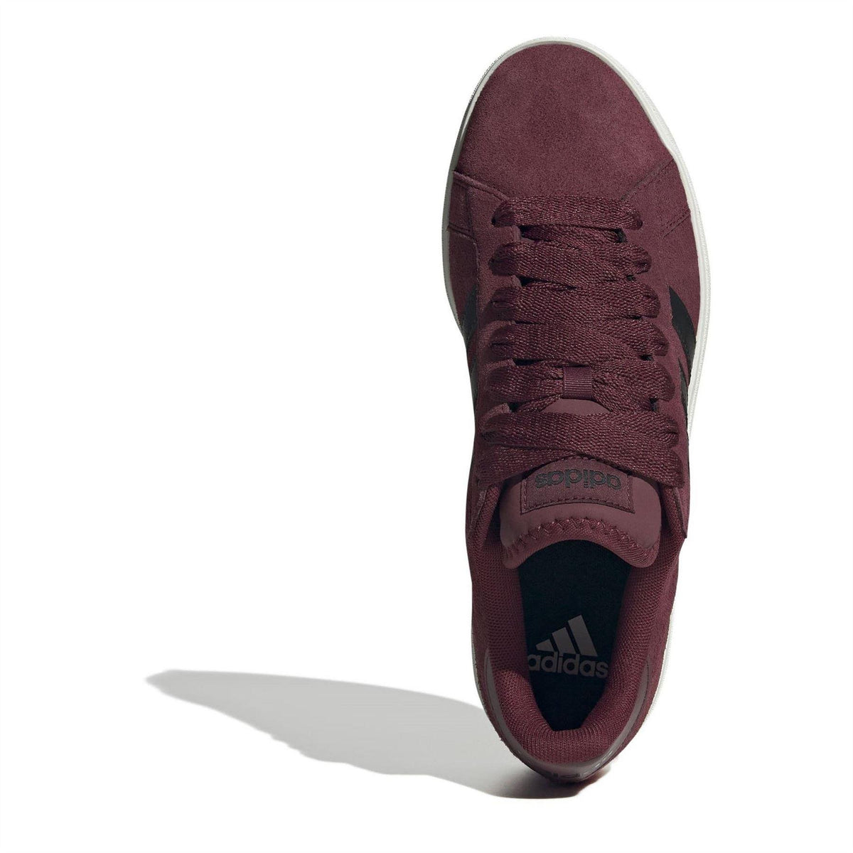 Red-Black-White - Pack Shot - Adidas Mens Grand Court 3 Stripes Suede Flat Trainers
