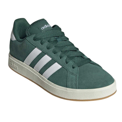 Green-White - Pack Shot - Adidas Mens Grand Court 3 Stripes Suede Flat Trainers