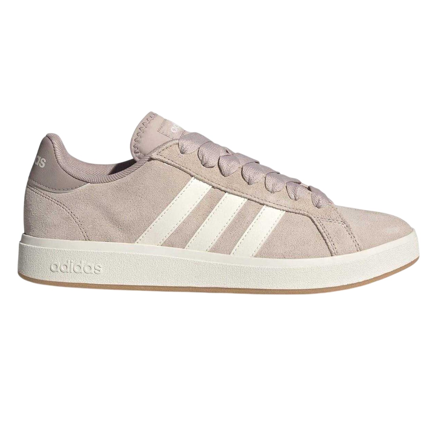 Taupe-White - Front - Adidas Mens Grand Court 3 Stripes Suede Flat Trainers