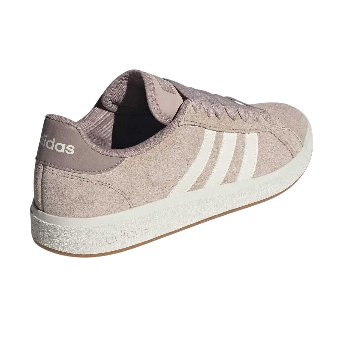 Taupe-White - Back - Adidas Mens Grand Court 3 Stripes Suede Flat Trainers