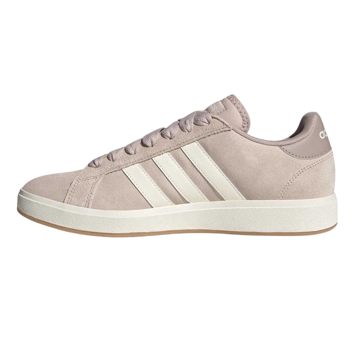 Taupe-White - Side - Adidas Mens Grand Court 3 Stripes Suede Flat Trainers
