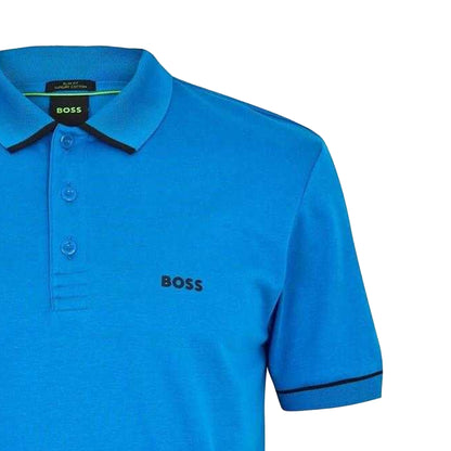 Blue - Side - Boss Mens Paule Short-Sleeved Polo Shirt