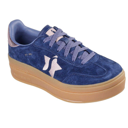 Navy-Pink - Pack Shot - Skechers Womens-Ladies Suede Platform Trainers