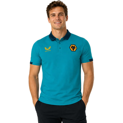 Viridian Green-Bay Green - Side - Castore Mens Wolverhampton Wanderers FC Travel Polo Shirt