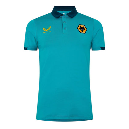 Viridian Green-Bay Green - Front - Castore Mens Wolverhampton Wanderers FC Travel Polo Shirt