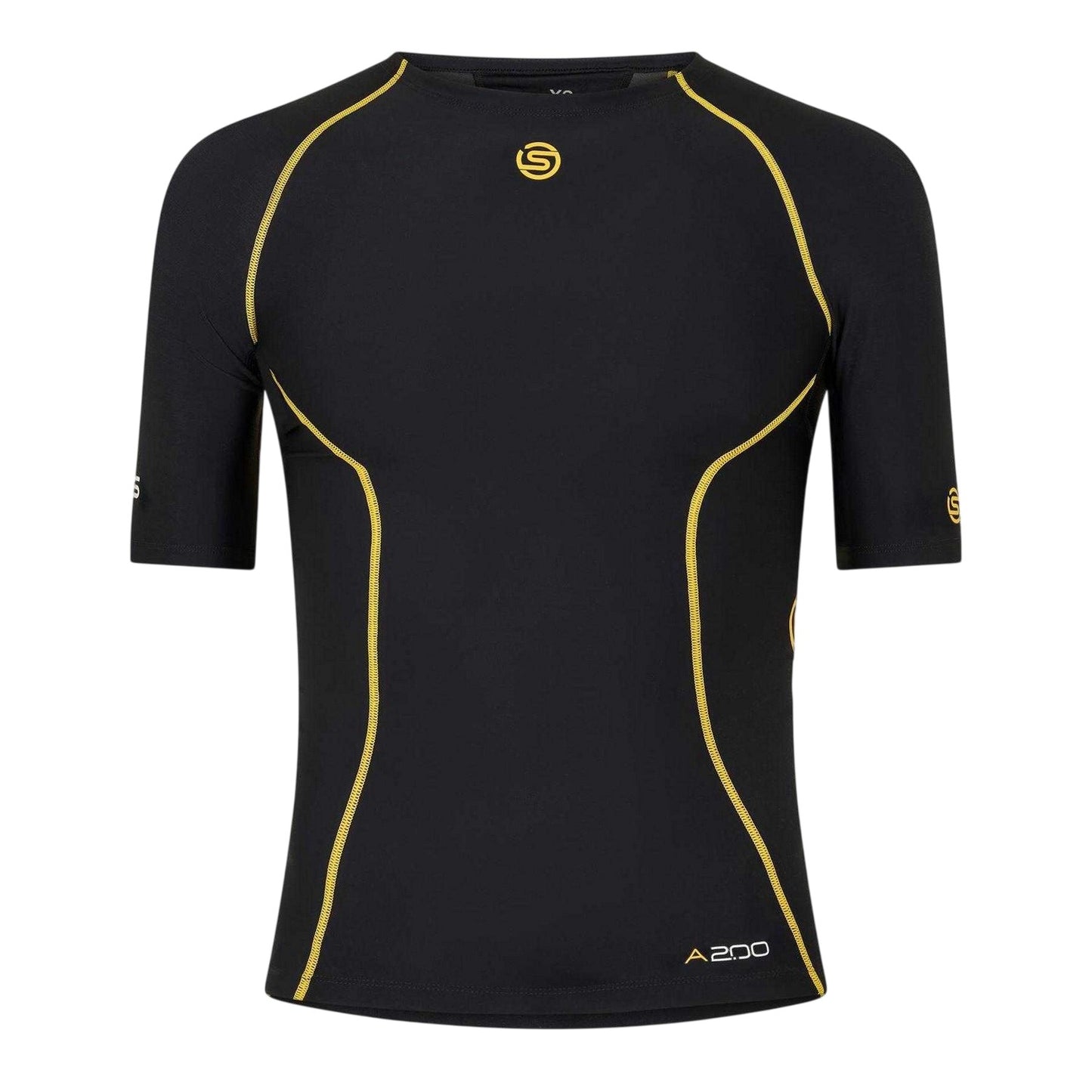 Black-Yellow - Front - Skins Mens A200 Contrast Detail Short-Sleeved Base Layer Top