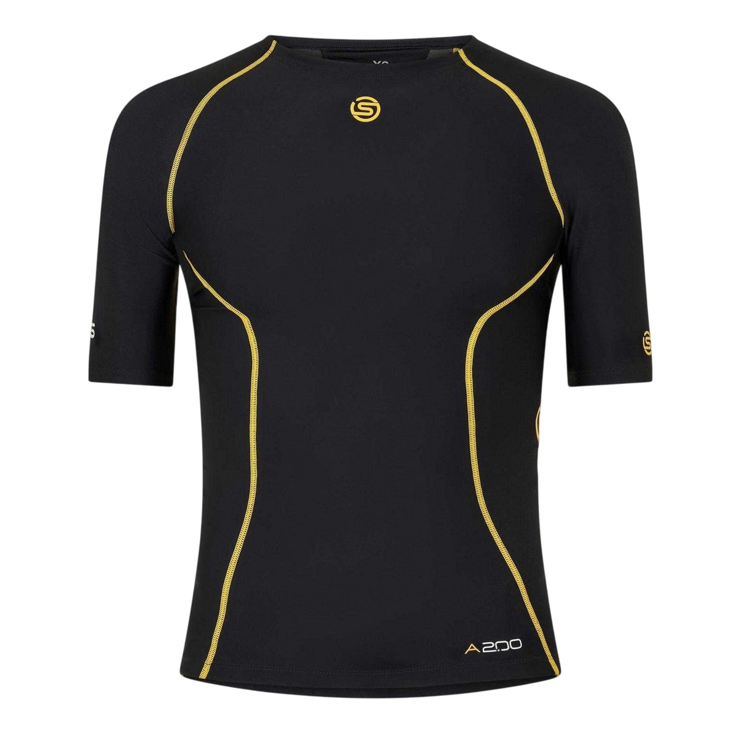 Black-Yellow - Front - Skins Mens A200 Contrast Detail Short-Sleeved Base Layer Top