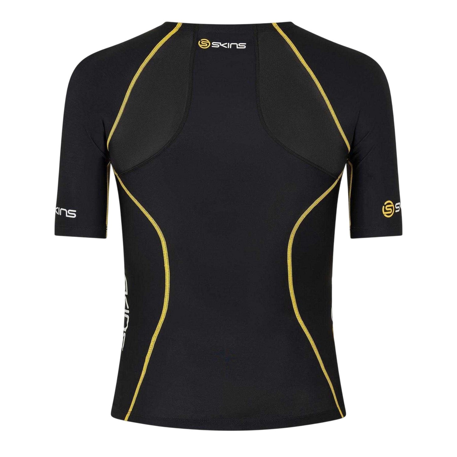 Black-Yellow - Back - Skins Mens A200 Contrast Detail Short-Sleeved Base Layer Top