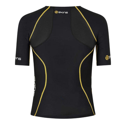 Black-Yellow - Back - Skins Mens A200 Contrast Detail Short-Sleeved Base Layer Top