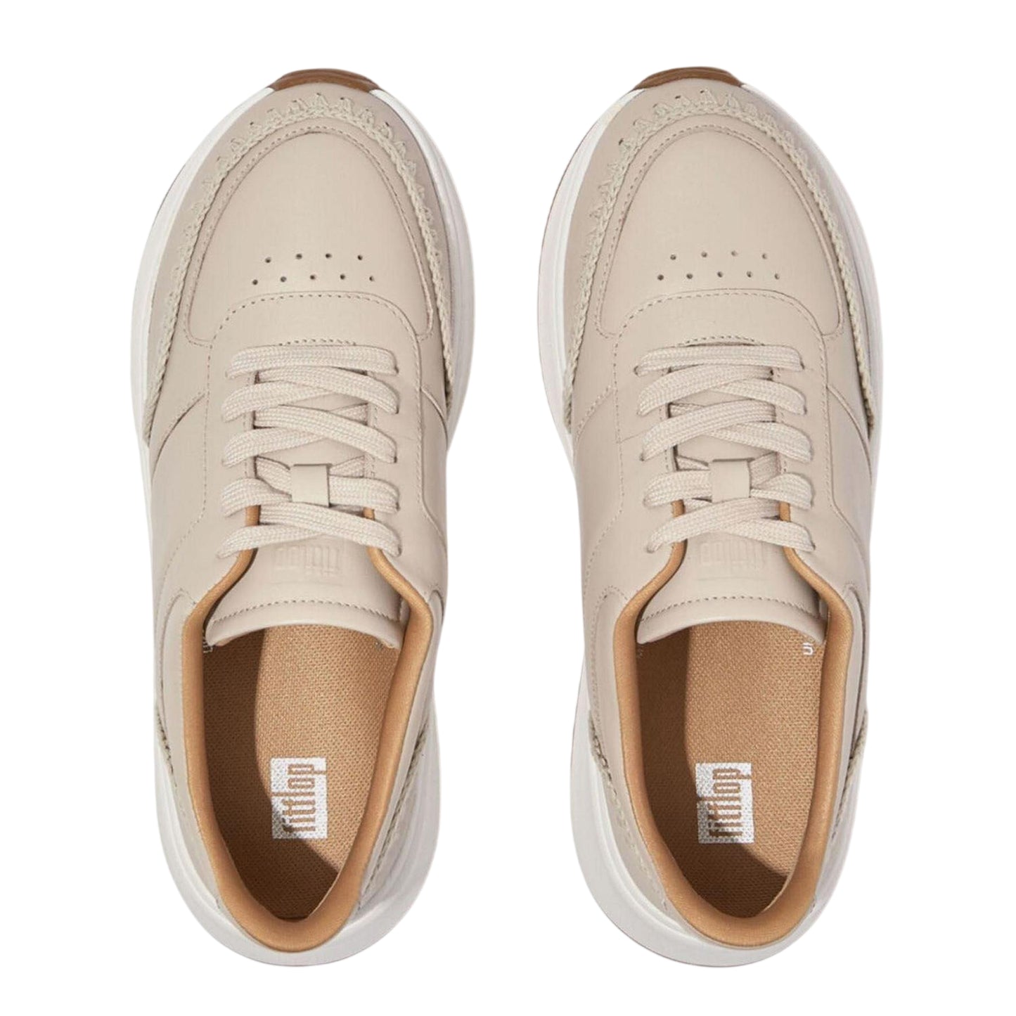 Beige - Side - FitFlop Womens-Ladies Crochet Leather Flatform Trainers