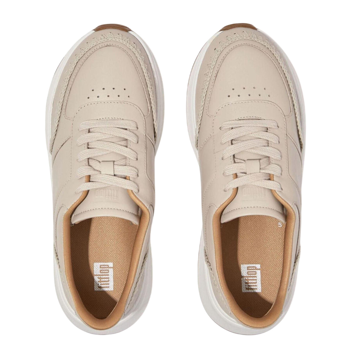 Beige - Side - FitFlop Womens-Ladies Crochet Leather Flatform Trainers