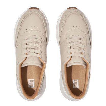 Beige - Side - FitFlop Womens-Ladies Crochet Leather Flatform Trainers