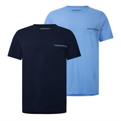Black-Blue - Front - Emporio Armani EA7 Mens Logo Crew Neck T-Shirt (Pack of 2)