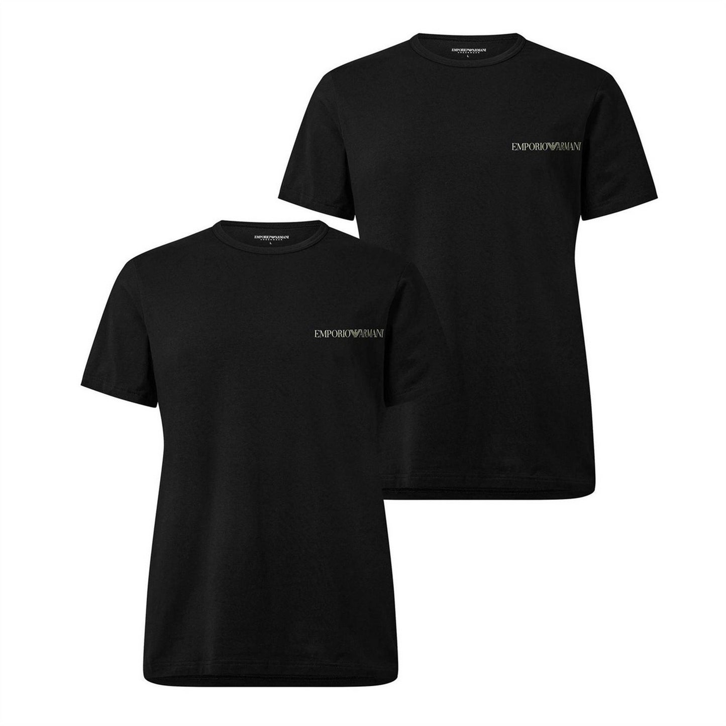 Black - Front - Emporio Armani EA7 Mens Logo Crew Neck T-Shirt (Pack of 2)